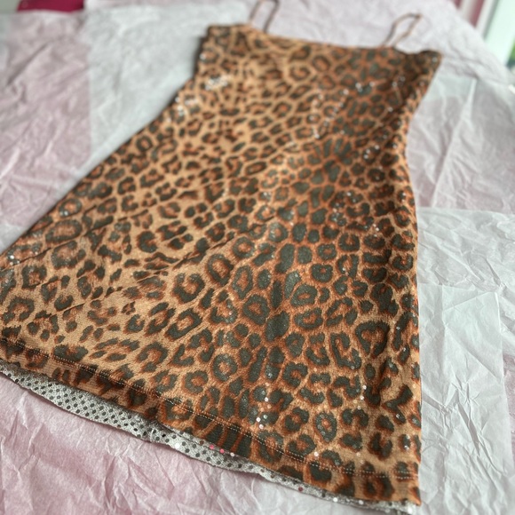 EUC VTG 80s leopard sequin slip dress S dbl layer spaghetti straps sheer silver - Picture 13 of 13